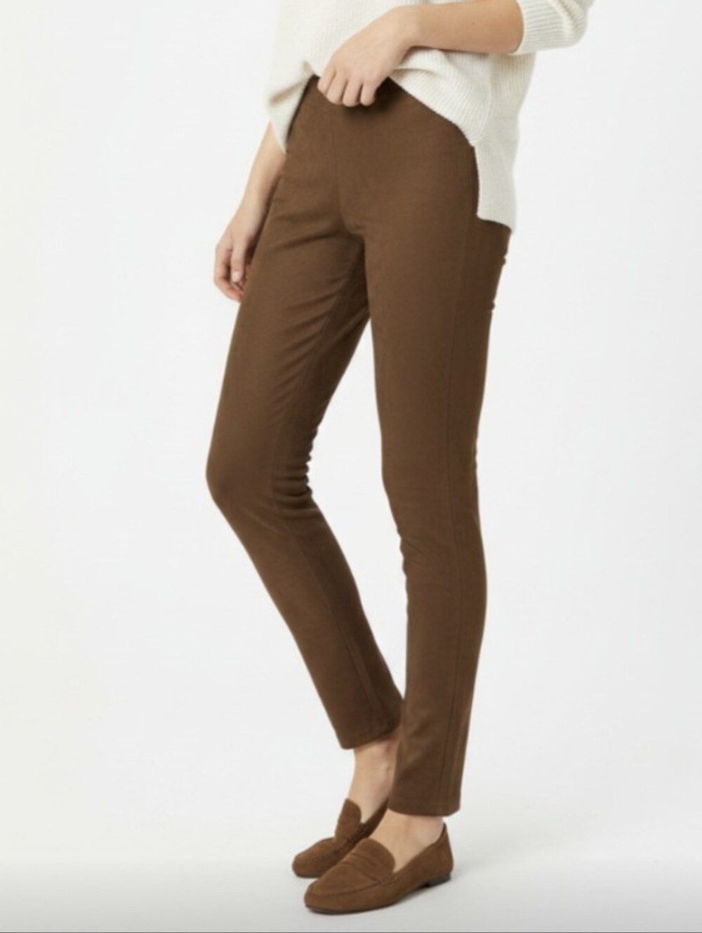 NWOT! CHAPS! LUXURIOUS PECAN BROWN FAUX SUEDE LEATHER SKINNY PANTS, SLACKS! SZ L